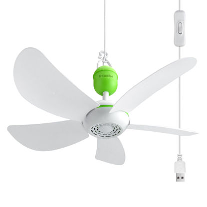 Picture of Roodike Mini USB Ceiling Fan for Camping Tent, 17" Portable Hanging Ceiling Fan for Outdoor Gazebo or RV, 13.2ft Long Cord with on/off Button, DC 5V, 330 RPM Rotation Speed, 36 dB Quiet