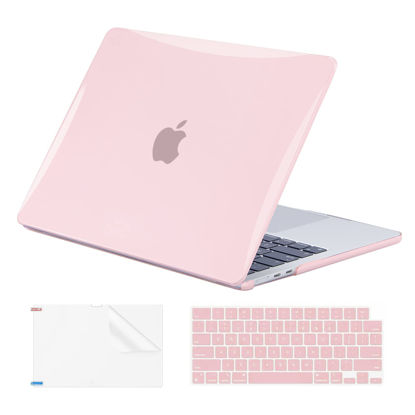 Picture of EooCoo Case Compatible with MacBook Air 15 inch 2024 2023 Release M3 A3114 M2 A2941 Liquid Retina Display, Plastic Hard Shell Case + Keyboard Cover + Screen Protector, Crystal Pink