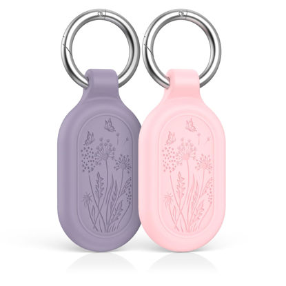 Picture of 2 Pack for Samsung Galaxy SmartTag2 Case, TUDIOW Waterproof Full Protective Silicone Case Anti-Lost Scratch Resistant Protective Cover for Smart tag2 for Keys Pets Luggage Wallet (Pink&Purple)