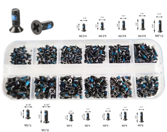Picture of 360pcs Blue Nylok Screws Kit 12 Sizes,Laptop Notebook Computer Replacement Assortment, M2 M2.5 M3 for Lenovo Toshiba Gateway Samsung HP IBM Dell Sony Acer Asus SSD Hard Disk SATA M.2 SSD,by Persberg