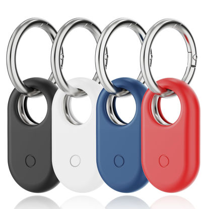 Picture of SPOMOX for Samsung SmartTag2 Case, [4 Pack] Silicone case with Galaxy Smart tag 2 Keychain Full Body Shockproof, Anti-Scratch for Backpacks, Car Keys,Valuables and More-Black, White, Blue, Red