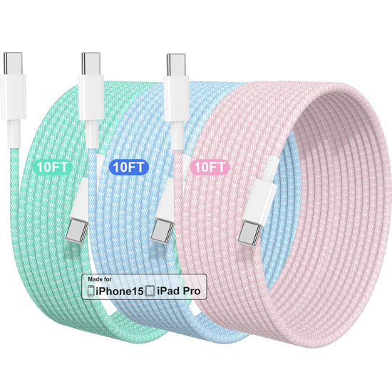 Picture of Cabepow USB C to USB C Cable 10ft for Apple 3-Pack,60W Long Braided iPhone 15/16 Charger Cord Type C to C Fast Charging Cable for iPhone 15/16,15/16 Pro,15/16 Pro Max,15/16 Plus,MacBook,iPad Pro
