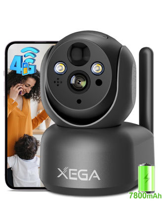 Picture of Xega 4G Cellular Indoor Security Camera Wireless with Built-in SIM Card, 7800mAh Battery, 2K Super HD PTZ Camera Rechargeable, PIR Motion Detection, 20m Color Night Vision, Cloud & TF,IP65