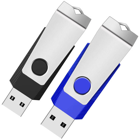 Picture of 2GB Flash Drive 2 Pack, Wooolken USB 2.0 Thumb Drives Jump Pen Drive Memory Stick with LED Light and Lanyards for Storage and Backup (Black Blue)