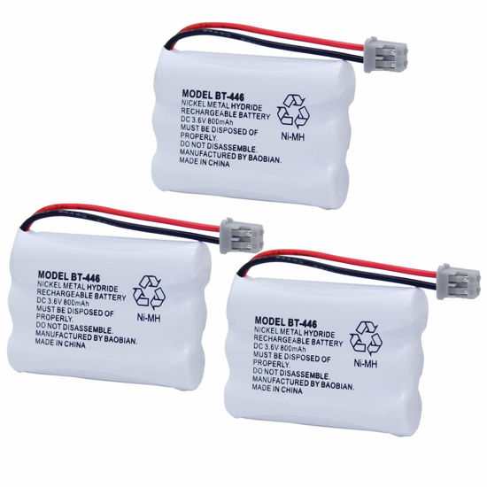 Picture of BAOBIAN BT-446 BT446 BT-504 BT-1004 BT-1005 Cordless Phone Battery Compatible with Uniden UIP1868 TRU8885 TRU885-2 TRU8888 BBTY0503001 GE-TL26402 CPH-488B Handset Phone 3.6V 800mAh Ni-MH (3 Pack)