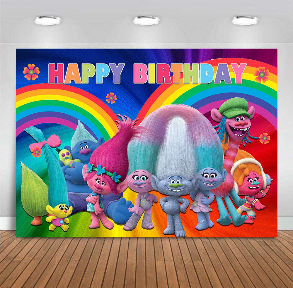 GetUSCart- Colorful Rainbow Themed Trolls Poppy Photography Backdrop ...