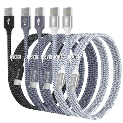 Picture of JIUWFOX USB to USB C Cable, USB A to Type C Charger Cord [5-Pack, 3.3+3.3+6+6+10FT], for iPhone 16/15 Pro Max, Samsung Galaxy S24 S23 S22 S21 S20 S10 S9 S8, Note 10 9 8, A11 A20 A50 A51 A71 A80
