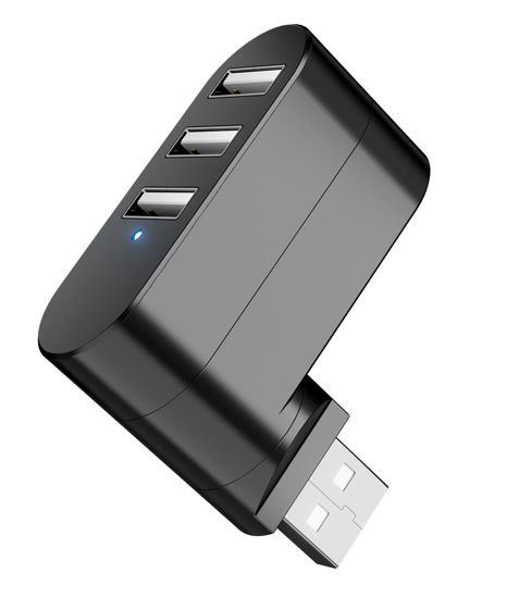 Picture of USB Port Splitter, PANPEO 3 Port USB 2.0 Expander Splitter [90°/180° Degree Rotatable] for Laptop, Xbox, Wii, PS3, PC, MAC, Mac Book, Tablet, Tab, Console, Printer, Camera - Black