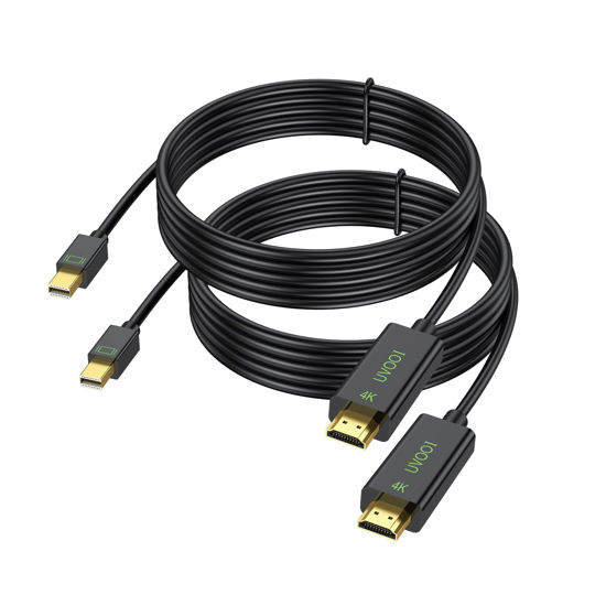 Picture of UVOOI 4K Mini DisplayPort to HDMI Cable 6FT 2-Pack, Mini DP to HDMI Cable Adapter (4K@30Hz, 2K@60Hz, 1080P@120Hz) Compatible with Thunderbolt 2, MacBook Air/Pro, Surface Pro/Dock, Projector, Monitor