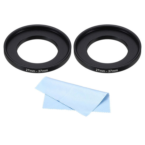 Picture of PATIKIL 27mm-37mm Metal Step Up Ring with Cleaning Cloth, 2 Pack Camera Lens Filter Adapter Ring Aluminum Filter Adapter Ring for Camera Lenses Hood, Black