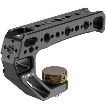 Picture of Top Handle with 3/8"-16 Locating Pins, Universal Camera Handgrip with 5 Cold Shoe Mount for Microphone, LED Light, Monitor, 1/4", 3/8" Threaded Holes with Locating Pins for ARRI Grip