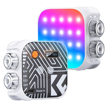 Picture of K&F Concept RGB Video Light, 360° Full Color Portable Photography Light, LED Camera Light w 21 Light Effects, 2500K-9900K CRI 96+, 2000mAh Rechargeable Photography Lighting for Vlogging, Selfie, White