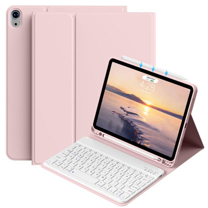 Picture of BQDIYOO Keyboard Case for iPad Air 11-inch M2 2024/10.9 Inch Air 5th 4th Generation Case with Keyboard 2022 2020, Detachable Wireless Keyboard Case with Pencil Holder, Auto Sleep/Wake,Pink
