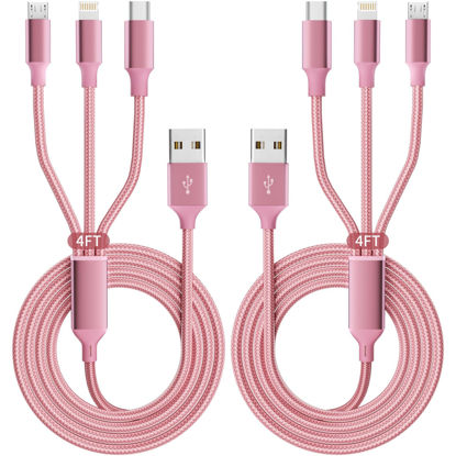 Picture of IDISON Multi Charging Cable(2Pack 4FT), 3 in 1 Charging Cable Nylon Braided USB Multi Charger Cable Universal USB Cable with Type C/Micro/IP Port for Most Cell Phones & Pads