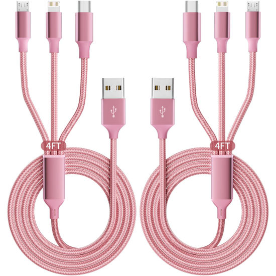 Picture of IDISON Multi Charging Cable(2Pack 4FT), 3 in 1 Charging Cable Nylon Braided USB Multi Charger Cable Universal USB Cable with Type C/Micro/IP Port for Most Cell Phones & Pads