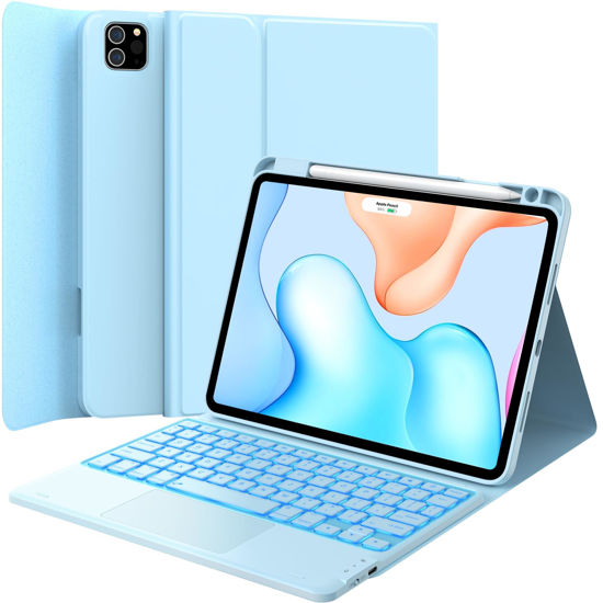 Picture of GreenLaw Keyboard Case for iPad Air 11-inch (M2) 2024 & Air 4th/5th Generation & iPad Pro 11 inch (1st/2nd/3rd/4th Generation), Smart Touchpad, 7-Color Backlit, Stain Resistant Cover, Sky Blue