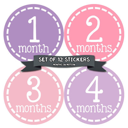 Picture of Months in Motion Baby Monthly Stickers - Baby Milestone Stickers - Newborn Girl Stickers - Month Stickers for Baby Girl - Baby Girl Stickers - Newborn Monthly Milestone Stickers