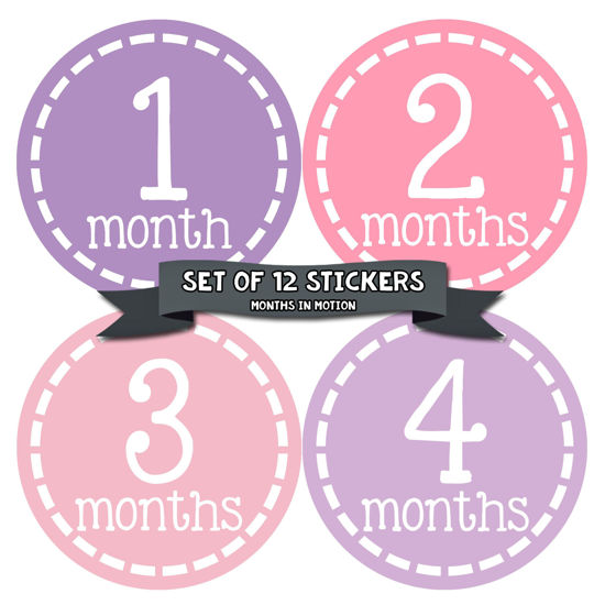Picture of Months in Motion Baby Monthly Stickers - Baby Milestone Stickers - Newborn Girl Stickers - Month Stickers for Baby Girl - Baby Girl Stickers - Newborn Monthly Milestone Stickers