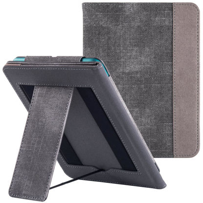 Picture of BOZHUORUI Stand Case for Kindle Paperwhite 12th Generation & Kindle Colorsoft Signature Edition eReader (7",2024) - PU Leather Sleeve Cover with Hand Strap/Auto Sleep/Wake (Denim Gray)