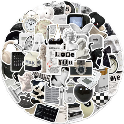 Picture of Aesthetic Stickers Black and White Stickers Pack 60PCS, Y2K Aesthetic Stickers for Laptop Decals Eikecy Vinyl Waterproof Retro Vintage Stickers for Adults Teens