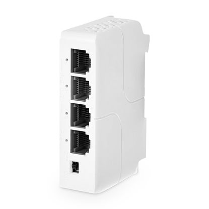 Picture of MokerLink 4 Port PoE Extender, IEEE 802.3 af/at PoE Repeater, 100Mbps, 1 PoE in 3 PoE Out, Wall & Din Rail Mount POE Passthrough Switch