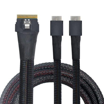 Picture of NFHK PCI-E Ultraport Slimline SAS Slim 4.0 SFF-8654 8i 74pin to Dual Oculink SFF-8611 Cable 50cm PCI-Express