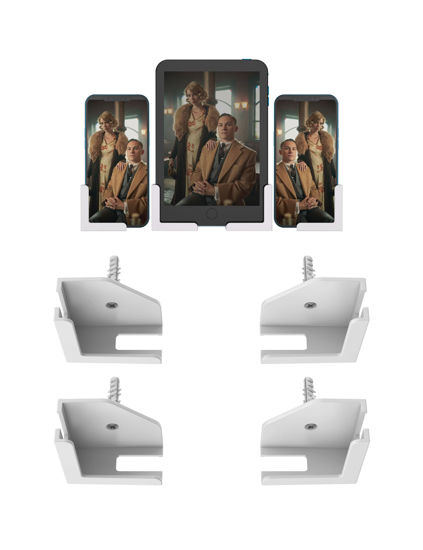 Picture of NOTMBESTM Tablet Wall Mount Phone Holder Fit for ipad/Samsung/Kindle/E-Reader Wall Phone Mount for iphone Fit for Kitchen/Shower/Mirror/Bedside Fixed by Adhesive or Screw（2Set (White)