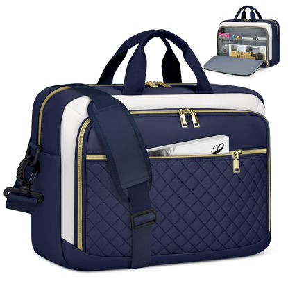 Picture of NEWHEY Laptop Bag 17.3 Inch Laptop Briefcase for Women Men Waterproof Shoulder Messenger Bag Large Computer Bag for Business Office Work College, Blue&Beige