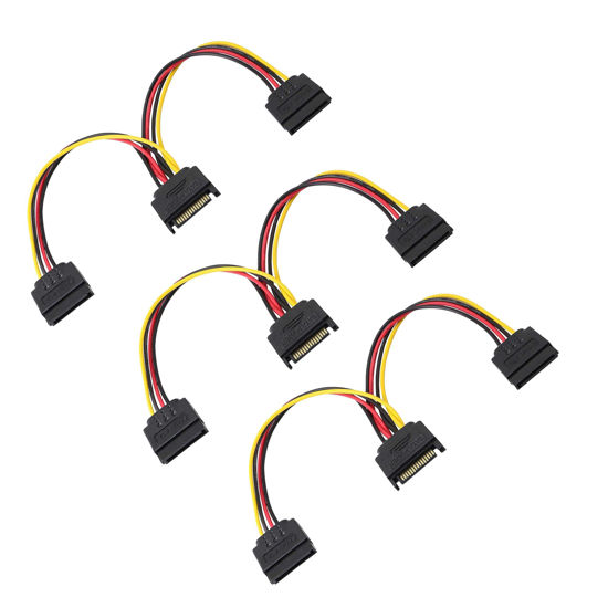 Picture of GELRHONR Sata Splitter Cable, 8 inch 15 Pin SATA Power Extension Cable, Serial ATA Extension Cable for Hard Drives and Optical Drives(3-Pack)