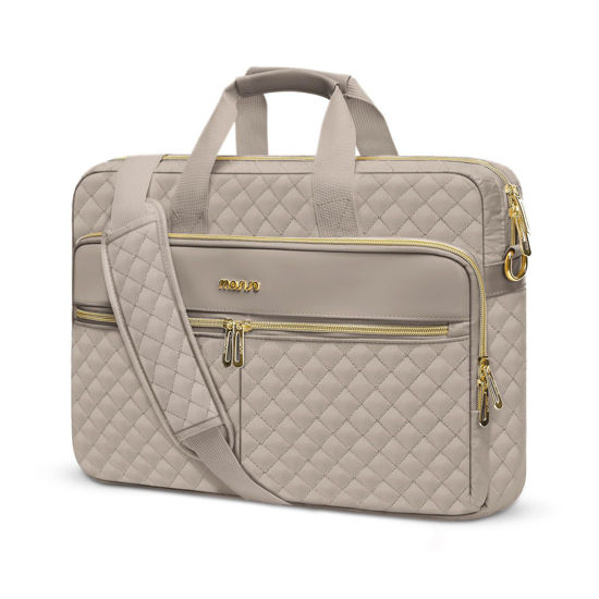Picture of MOSISO 15-15.6 inch Laptop Bag, Briefcase for Women&Men, 16 inch Square Quilted Computer Messenger Bag Office Travel Business with 3 Pockets&Strap, Taupe Brown