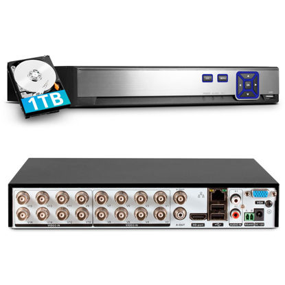 Picture of TOWODE 16 Channel Security Recorder DVR Supports 5MP Hybrid 5-in-1 AHD/TVI/CVI/CVBS/IP Analog Camera DVR with Human Detection, Remote Access 24/7 Recording(Pre-Installed 1TB Hard Drive)
