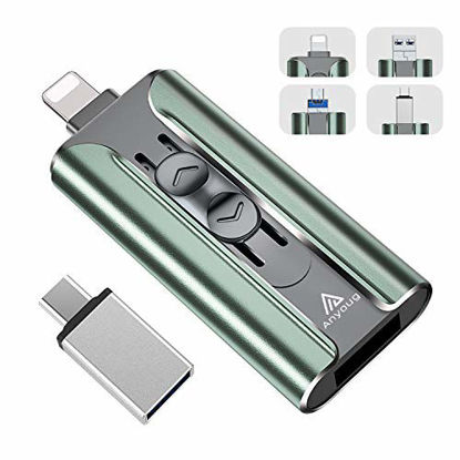 Picture of (DO NOT Need APP) Flash Drive 128GB, Anyoug Photo Stick Mobile Compatible iPhone, Phone Photo Backup Stick Jump Dirve for iOS System Thumb Drive Memory Stick Support iPhone/iPad/Android/PC Green