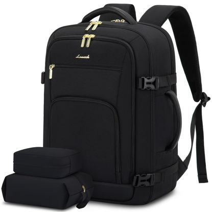 Picture of LOVEVOOK Carry On Travel Backpack For Women Men Flight Approved, 40L Personal Item Backpack for Airplanes, Business Weekender Overnight Daypack Fits 17 Inch Laptop, With 2 Packing Cubes, Black