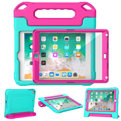 Picture of YIHE Kids Case for iPad 9.7 Inch with Screen Protector, Shockproof Handle Convertible Stand Case for iPad 9.7 6th/5th Generation 2018/2017, iPad Air 2/1& iPad Pro 9.7, Cyan&Pink