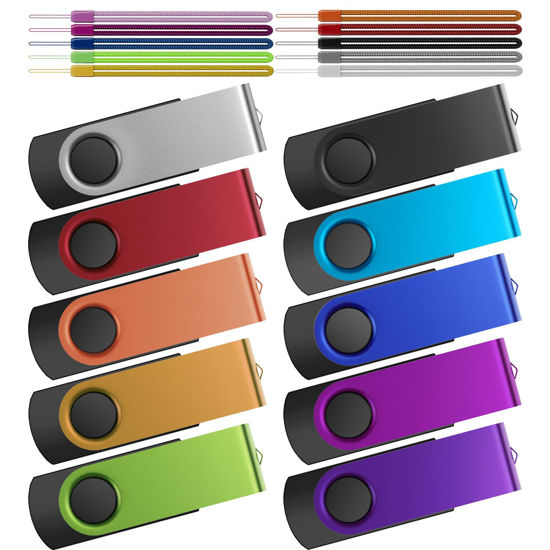 Picture of Thumb Drive 16GB 10 Pack USB Flash Drives Bulk, Kepmem Metal Swivel USB 2.0 Memory Stick Colorful Jump Drive Portable 16 GB Zip Drive with Multicolor Lanyards for Data Storage and Transfer