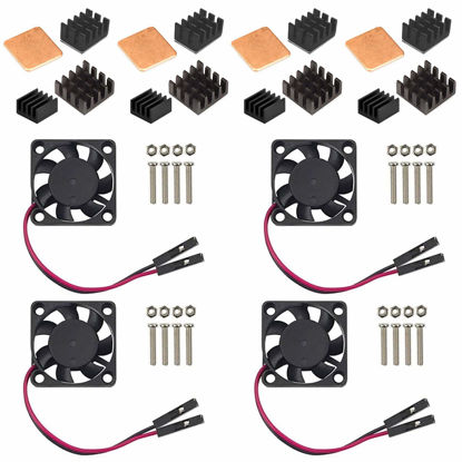 Picture of Easycargo Raspberry Pi 4 Heatsink Fan Kit, Cooler 30mm Fan Heatsink for Raspberry Pi 5 4 3 Electronics Robotics Development Boards DIY 3007 30x30x7mm 5V 3.3V Quite Mini Fan Small (Black 4 pack)