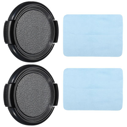 Picture of PATIKIL Camera Lens Cap, 2 Pack Sides Pinch Front Lens Cover with Microfiber Cleaning Cloth for 40.5mm Thread Universal DSLR Lenses, Black