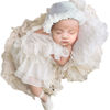Picture of Holibeat Baby Girl 4PCS Photography Props (Romper+Pillow+Hat+Shoes) Newborn Girl Christmas Lace Photoshoot Outfits Infant Posing Props (white)