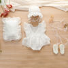 Picture of Holibeat Baby Girl 4PCS Photography Props (Romper+Pillow+Hat+Shoes) Newborn Girl Christmas Lace Photoshoot Outfits Infant Posing Props (white)