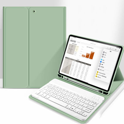 Picture of aoub Case for iPad 6th/5th Generation 9.7 inch, iPad Air 2, iPad Air, Stand Folio Detachable Wireless Bluetooth Keyboard Cover Soft TPU Back Case with Pencil Holder , Light Green