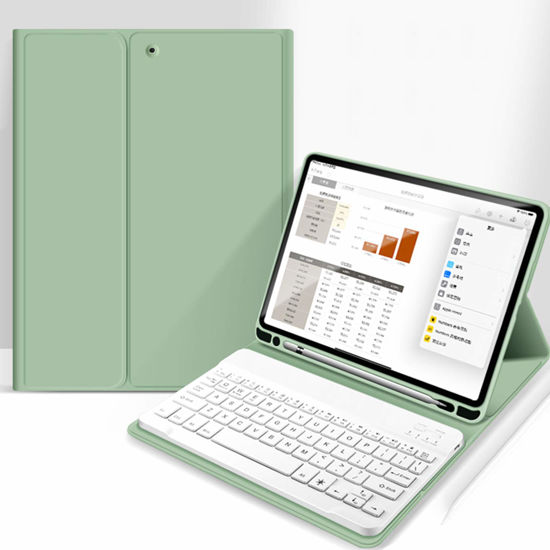 Picture of aoub Case for iPad 6th/5th Generation 9.7 inch, iPad Air 2, iPad Air, Stand Folio Detachable Wireless Bluetooth Keyboard Cover Soft TPU Back Case with Pencil Holder , Light Green