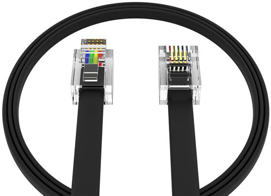 Picture of AmzPRO (1 Pack) 6 Feet Black Telephone Cable 6P4C RJ11 Male to Male, Made in USA Pro Grade Phone Line Cord