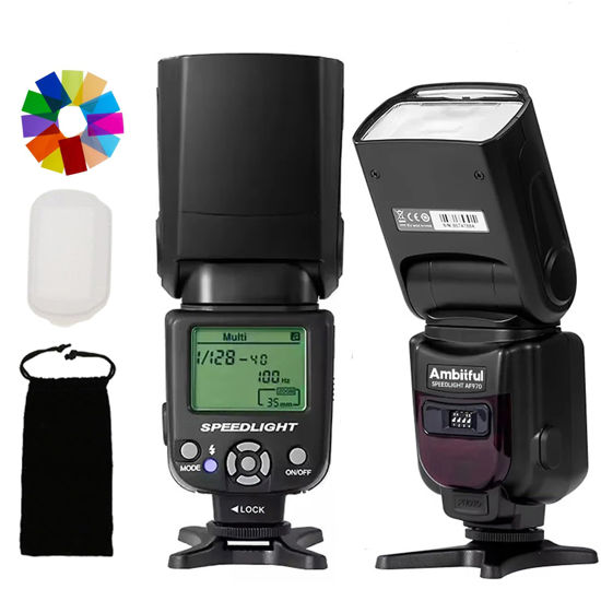 Picture of AMBITFUL AF970 Camera Flash Speedlite for Canon Nikon Sony Olympus Fuji Panasonic,2.4G Wireless Flash, Recycle Time 0.1-2.5s,Adjustable Flash Head W/LCD Panel&Single-Contact Hotshoe