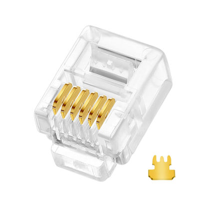 Picture of EZYUMM 20PCS RJ12 Connector, 6P6C Modular Telephone Connector Plugs(with 3-pronged Contacts) for Solid or Stranded Phone Line Cord Conductors