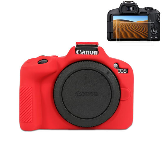 Picture of Pocoukate Case for Canon EOS R50 Camera, Soft Silicone Protective Cover Skin with EOS R50 Screen Protector Accessories for Canon EOS R50 Mirrorless Camera Silicone Case - Red