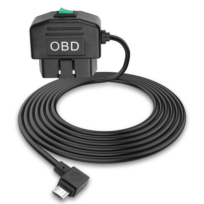 Picture of MEIRIYFA OBD OBD2 Power Cable for Dash Camera OBD to Micro USB Right Angle Hardwire Charger 90° Degree Wire Cord,12V-24V to 5V 3A 24 Hours Surveillance/Acc Mode with Switch Button (Micro USB)