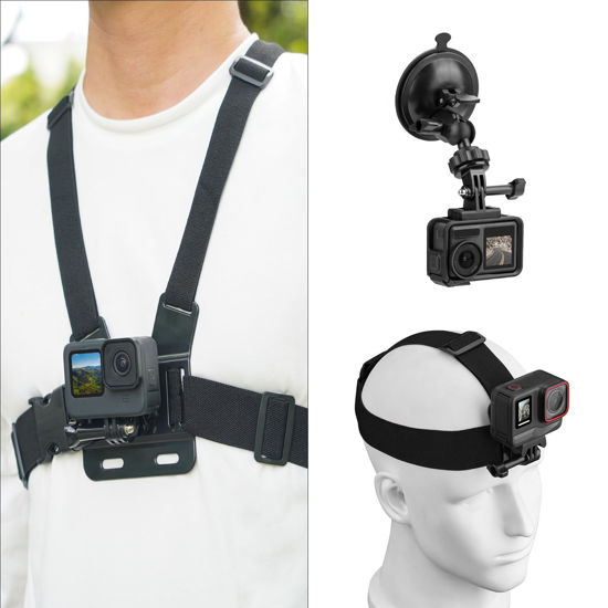 Picture of Flymile Chest Harness Mount Head Strap Mount Suction Cup Car Mount Phone Clip, Chest Mount for Gopro 13 12 11 10 9, for DJI Osmo Action 5 Pro 4 3, for Insta360 Ace, for AKASO Accessories