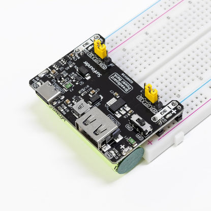 Picture of SunFounder BreadVolt Breadboard Power Supply Module Built-in Rechargeble Battery Compatible with Arduino, Raspberry Pi, Pico W, ESP32, 5V/1.5A, 3.3V/1A, USB Output (Breadboard NOT Included)