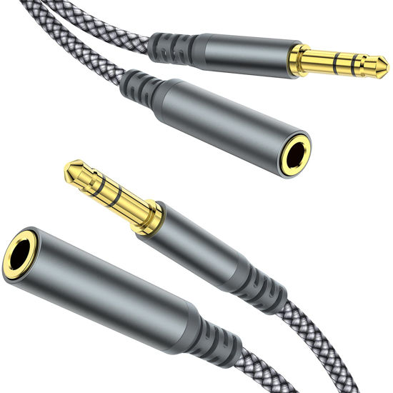 Picture of MCSPER Headphone Extension Cable, [2-Pack, 6.6ft Hi-Fi ] 3.5mm Extension AudioMale to Female Aux Adapter Hi-Fi Sound Stereo Extender Cord for Headset, iPhone, iPad, Smartphones, Tablets & More (Grey)