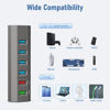 Picture of USB Hub, Aiibe 6 Ports Super High Speed USB 3.0 Hub Splitter + 24W Power Adapter + USB 3.0 Cable, Smart Fast Charger Powered USB Hub for Laptop, Mac, PC, Mobile HDD, Mulitple Devices - Gray